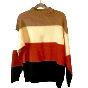 H by Halston Tan, White, Orange, and Black Sweater M